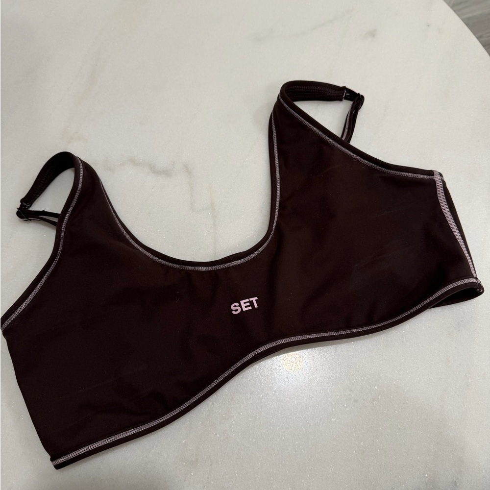 SET Active Brown Sports Bralette with Pink Logo Trim